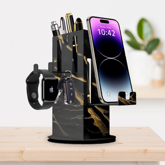 Rotating Pen Stand - Black Marble